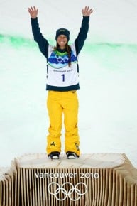 Aussie Torah Bright winning the Gold in the women's half pipe at the 2010 Vancouver Winter Olympics. Picture sourced from www.zimbio.com