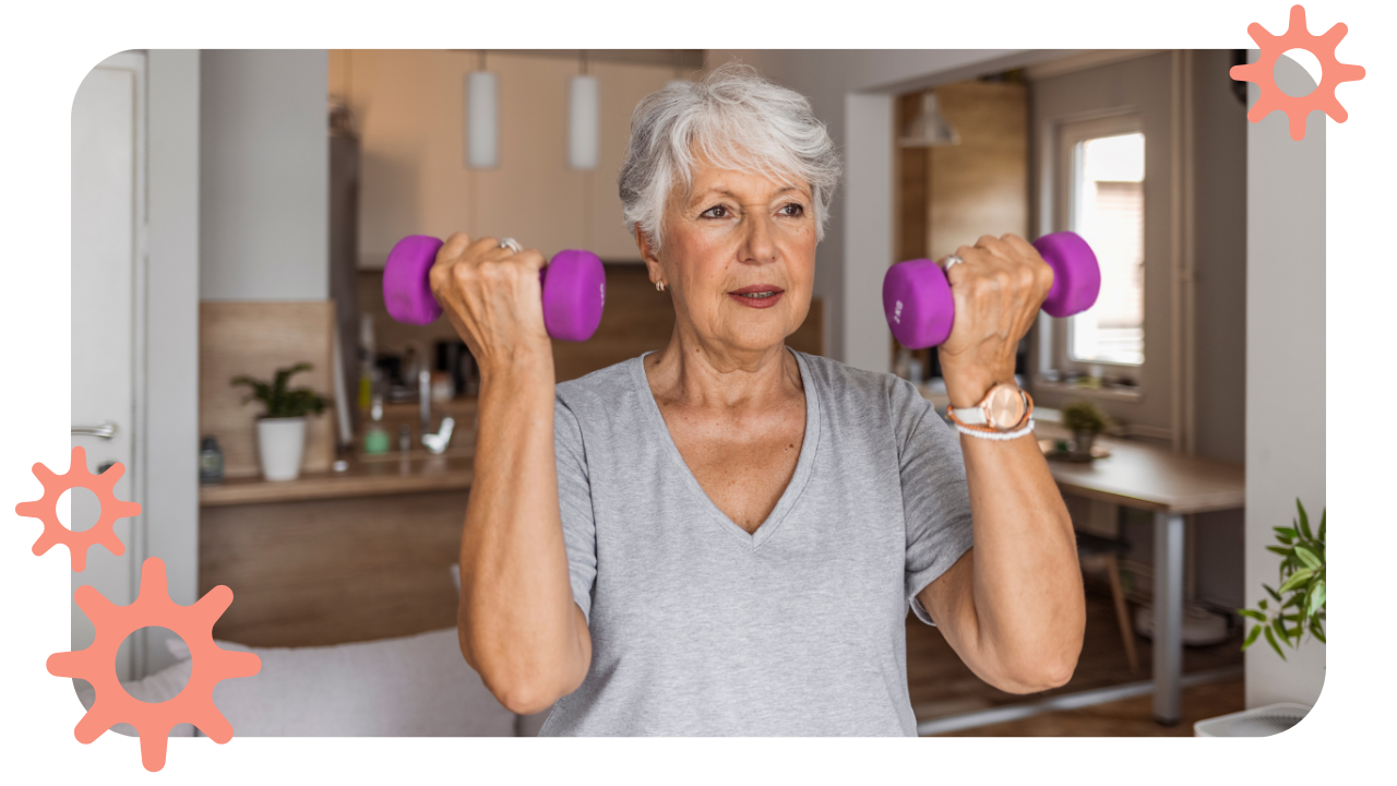 image of older woman exercising with free weights