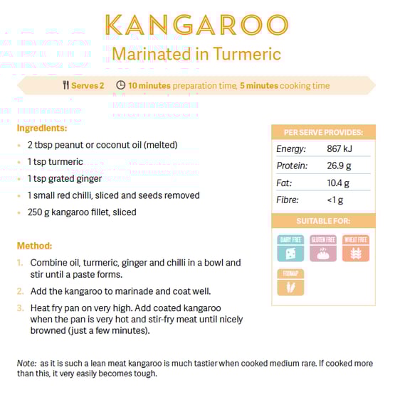 Kangaroo marinated in turmeric